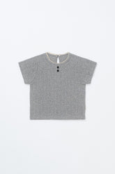 Flat Lay of Avauma Le Petite Soft Gray Short Sleeve Knit Top for Toddlers, Puff Sleeve Baby T-Shirt